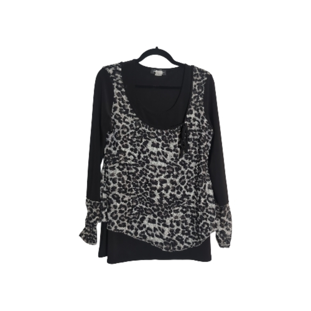 Large Black Leopard Print Hanky Hem Overlay Top Mob Wife Whimsigoth Grunge Chic